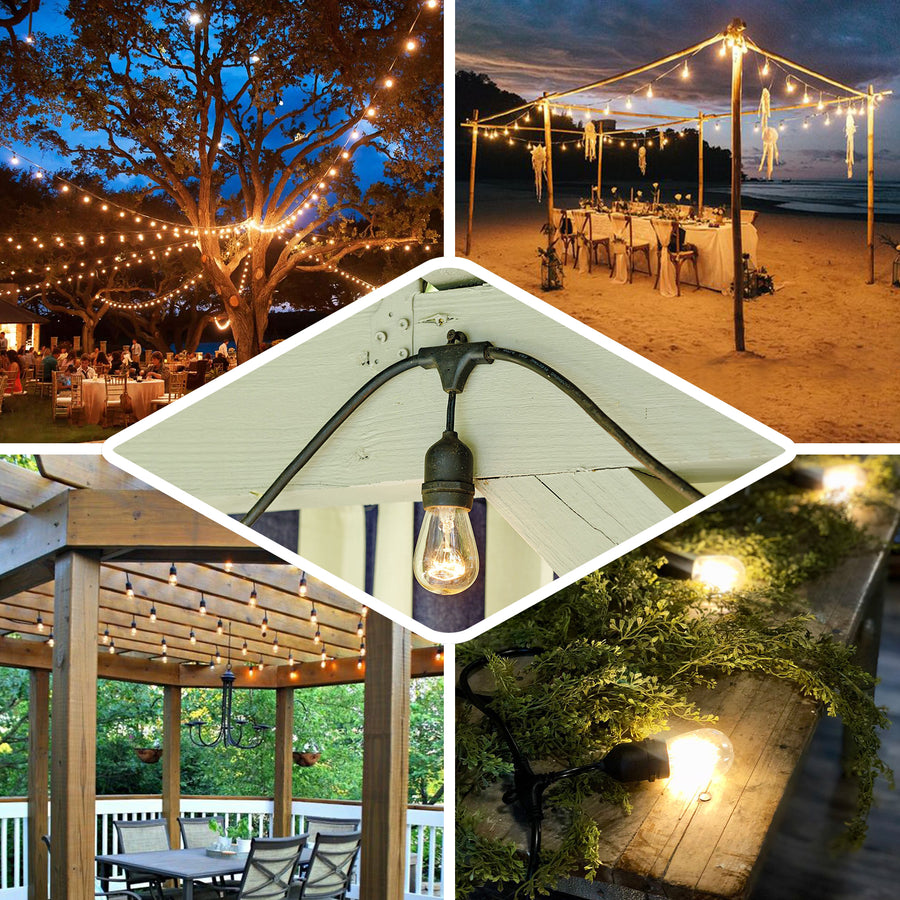 48FT Waterproof Connectable Hanging Outdoor/Indoor Patio Electric String Lights With 18 Incandescent Warm White S14 Glass Light Bulbs