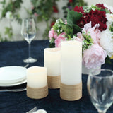 Set of 3 | Flameless Candles Natural Brown Twine | Battery Operated LED Pillar Candle Lights with Remote Timer - 4"|6"|8"