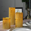 Set of 3 | Metallic Gold Flameless Candles | Battery Operated LED Pillar Candle Lights with Remote Timer - 4"|6"|8"