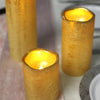 Set of 3 | Metallic Gold Flameless Candles | Battery Operated LED Pillar Candle Lights with Remote Timer - 4"|6"|8"