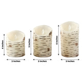 Set of 3 | Warm White Birch Bark Design Battery Operated Pillar Candles