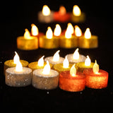 12 Pack | Gold Glitter Flameless LED Candles | Battery Operated Tea Light Candles