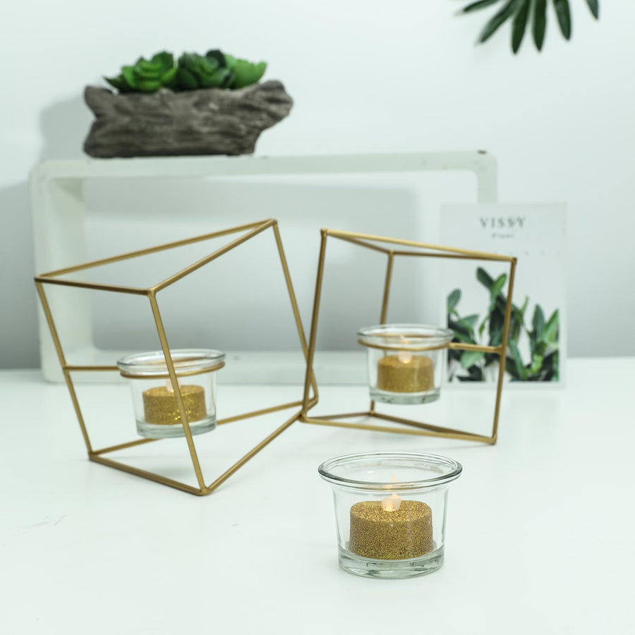 12 Pack | Glitter Flameless Candles LED | Tea Light Candles - Gold | Tablecloths Factory