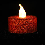 12 Pack | Red Glitter Flameless LED Candles | Battery Operated Tea Light Candles