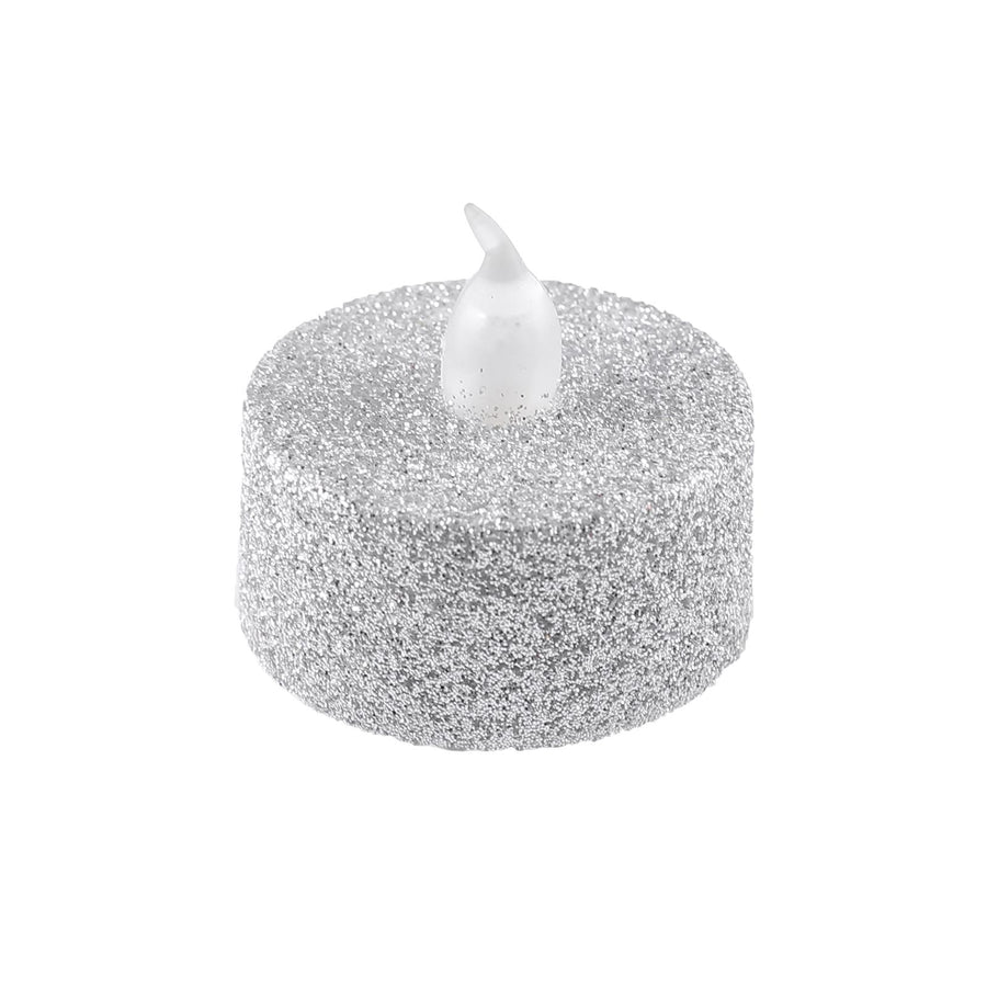 Silver Glitter Flameless LED Candles | Battery Operated Tea Light Candles