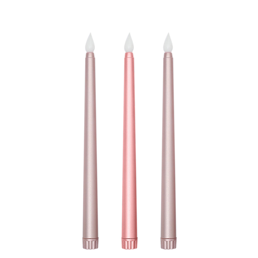 3 Pack | 11inch Gradient Rose Gold Unscented Flickering Flameless LED Taper Candles#whtbkgd