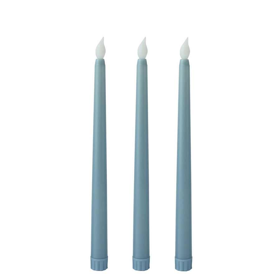 3 Pack | 11inch Dusty Blue Unscented Flickering Flameless LED Taper Candles#whtbkgd