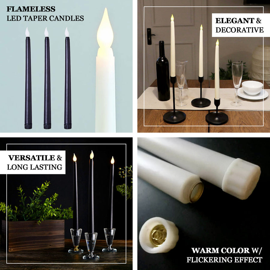 Set of 3 | 11" White Flickering Flameless Battery Operated LED Taper Candles