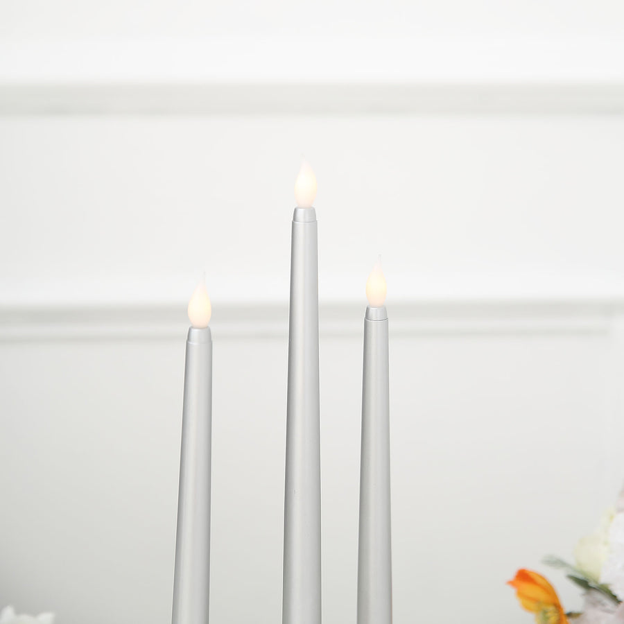3 Pack | 11inch Silver Unscented Flickering Flameless LED Taper Candles