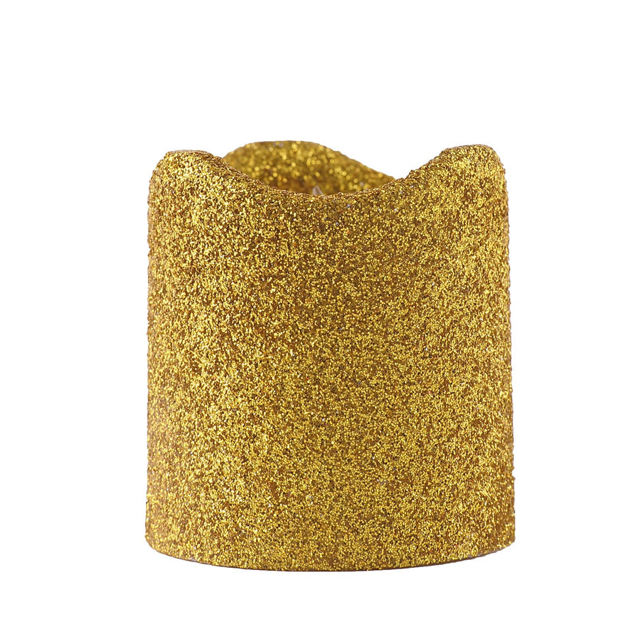 12 Pack | Glitter Flameless Candles LED | Votive Candles - Gold | Tablecloths Factory