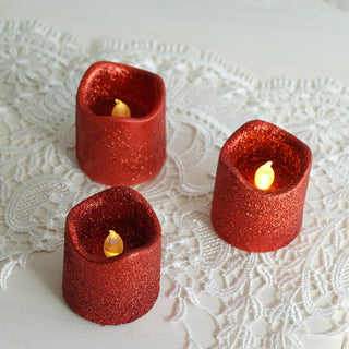 Create a Stunning Display with Red Glittered Flameless LED Votive Candles