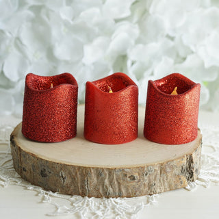 Add a Sparkling Touch to Your Event with Red Glittered Flameless LED Votive Candles
