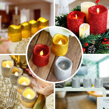 12 Pack | Red Glitter Flameless Candles LED | Battery Operated Votive Candles
