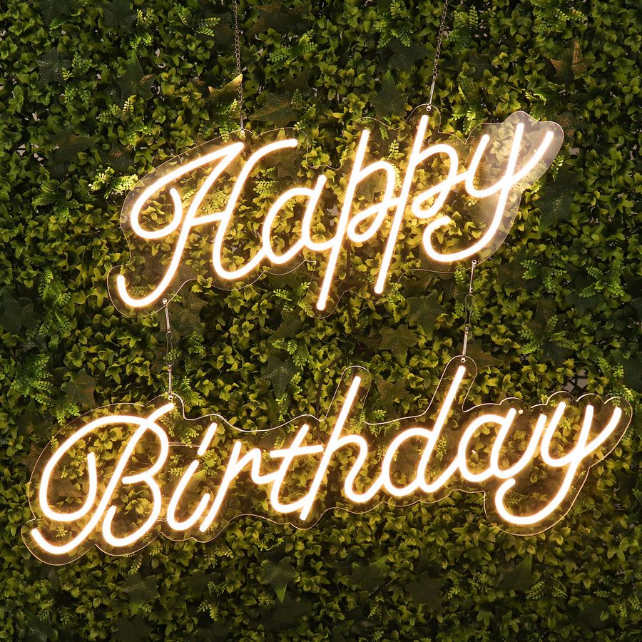 32Inch Happy Birthday Neon Light Sign, LED Reusable Wall Décor Lights With 5ft Hanging Chain#whtbkgd