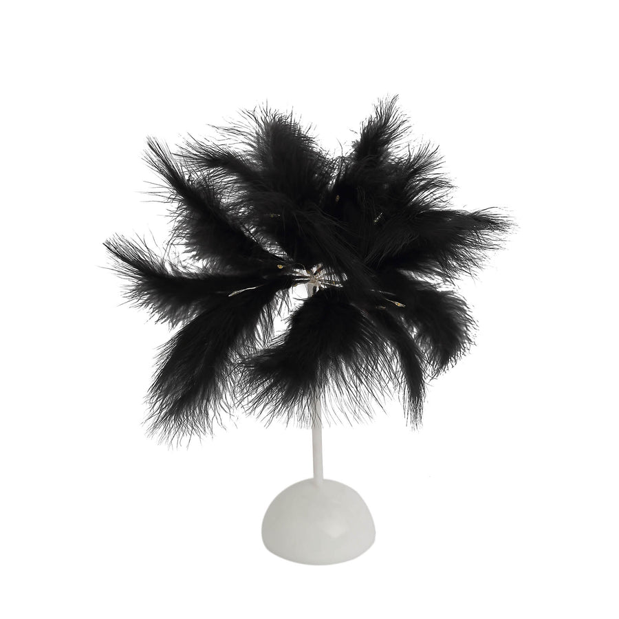 15inch LED Black Feather Table Lamp Desk Light, Battery Operated Wedding Centerpiece#whtbkgd