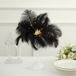 Classic Black Ostrich Feather Battery-Operated Table Lamp