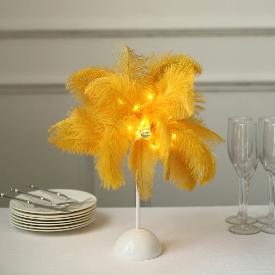 15inch LED Gold Ostrich Feather Table Lamp Wedding Centerpiece