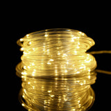 33Ft Outdoor 100 LED Solar Rope Lights, Waterproof String Lighting 8 Modes - Warm White#whtbkgd