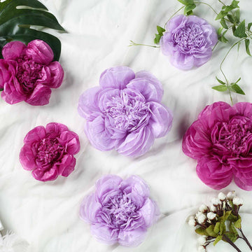 Set of 6 | Lavender / Eggplant Peony 3D Paper Flowers Wall Decor - 7",9",11"