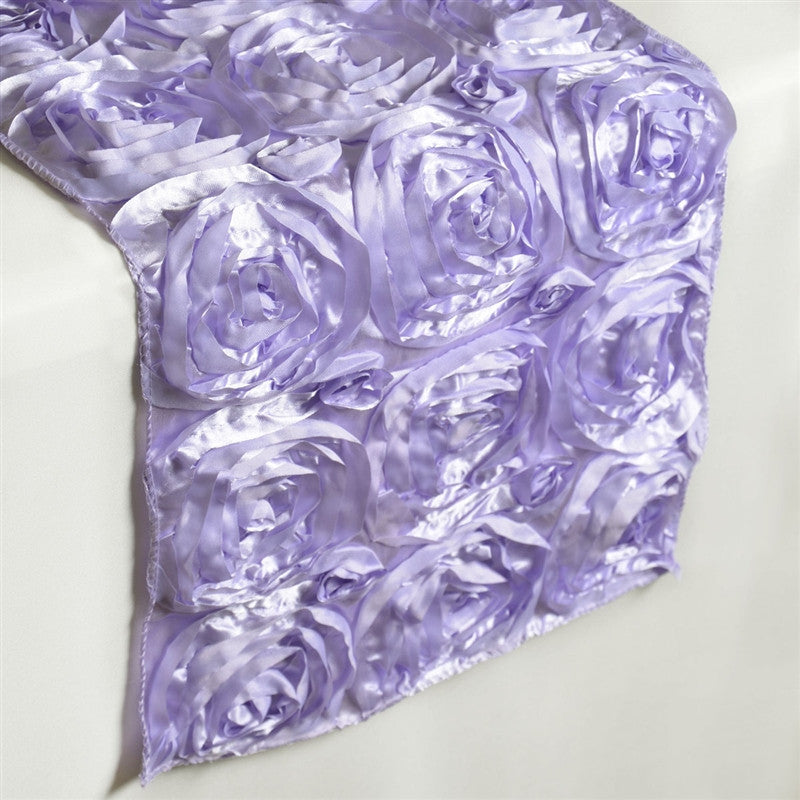 14x108inch Lavender Lilac Grandiose 3D Rosette Satin Table Runner