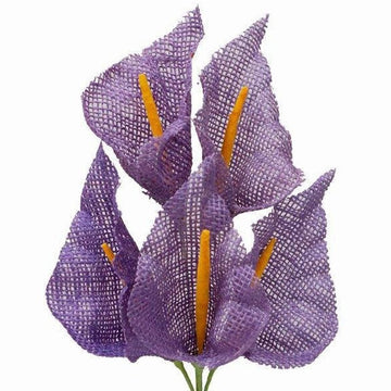 5 Bushes | 19" Lavender Lilac Artificial Burlap Calla Lilies, Craft Flowers | 25 Pcs