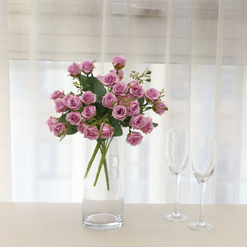 2 Pack 12" Lavender Lilac Artificial Open Rose Flower Arrangements, Small Faux Floral Bouquets