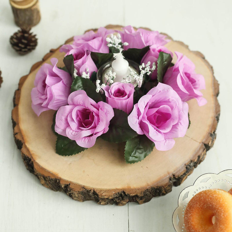 4 Pack | 3inch Lavender Lilac Artificial Silk Rose Flower Candle Ring Wreaths