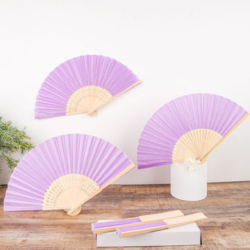 5 Pack | Lavender Lilac Asian Silk Folding Fans Party Favors