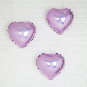 2 Pack | 15" 4D Lavender Lilac Heart Mylar Foil Helium or Air Balloons