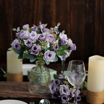 4 Bushes 12" Lavender Lilac Real Touch Artificial Silk Rose Flower Bouquet, Faux Bridal Flowers