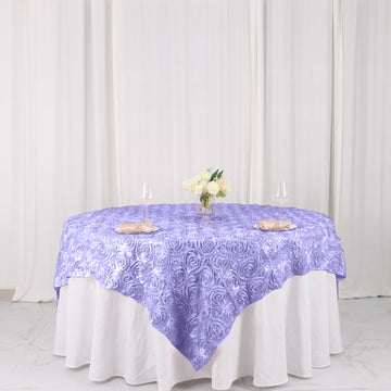 72"x72" Lavender Lilac 3D Rosette Satin Square Table Overlay