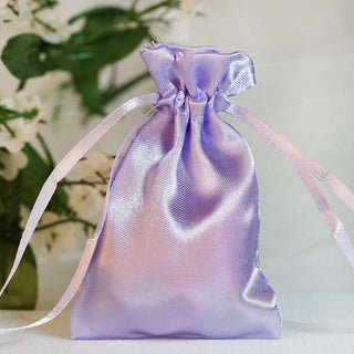 Elegant Lavender Lilac Satin Drawstring Wedding Party Favor Gift Bags