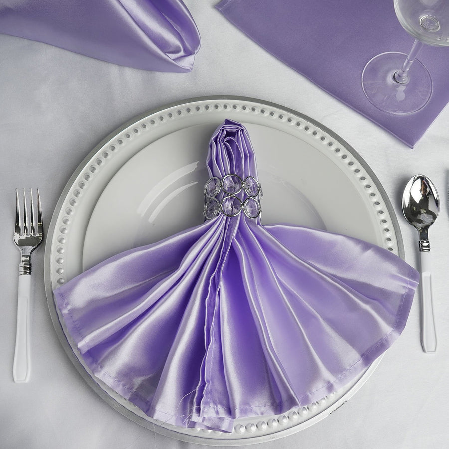 5 Pack | Lavender Lilac Seamless Satin Cloth Dinner Napkins, Wrinkle Resistant