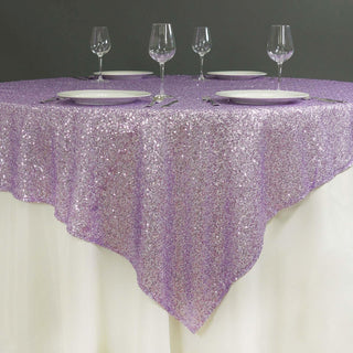 Lavender Lilac Sequin Sparkly Square Table Overlay