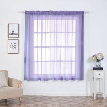 2 Pack Lavender Lilac Sheer Organza Curtains With Rod Pocket Window Treatment Panels - 52"x64"