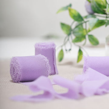 2 Pack | 6yd Lavender Lilac Silk-Like Chiffon Linen Ribbon Roll For Bouquets, Wedding Invitations Gift Wrapping