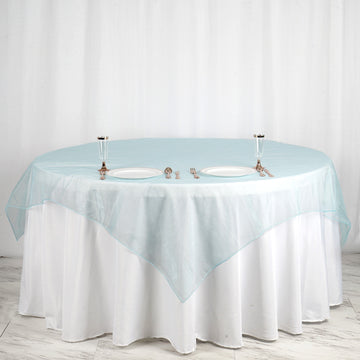 72"x72" Light Blue Organza Square Table Overlay
