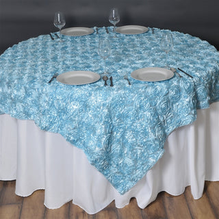 Light Blue 3D Rosette Satin Square Table Overlay