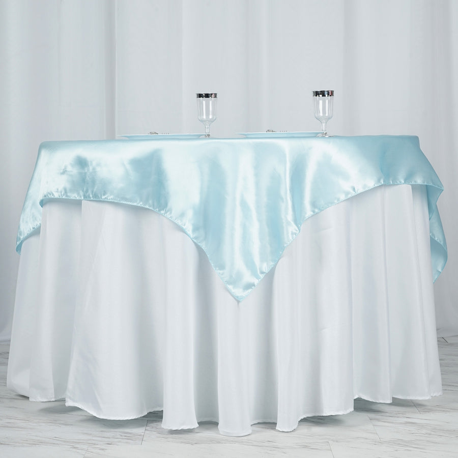 60"x 60" Light Blue Seamless Satin Square Tablecloth Overlay