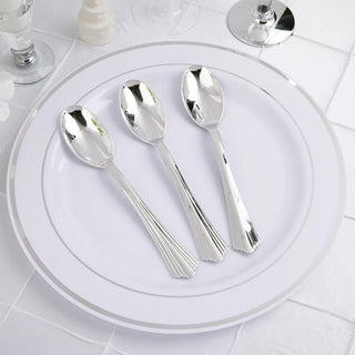 Light Silver Disposable Spoons with Fluted Handles - Add Elegance to Your Event Decor