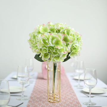 5 Bushes | Lime / Pink Artificial Silk Hydrangea Flower Bouquets