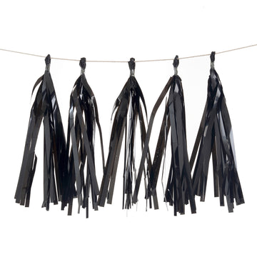 7.5ft Long Metallic Black Foil Tassels Fringe Garland, Tinsel Streamer Party Backdrop Decorations