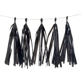 Add a Touch of Elegance with 7.5ft Long Metallic Black Foil Tassels Fringe Garland
