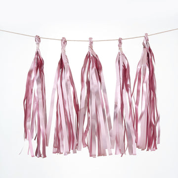 7.5ft Long Metallic Dusty Rose Foil Tassels Fringe Garland, Tinsel Streamer Party Backdrop Decorations