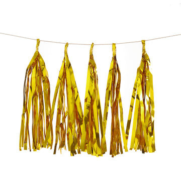 7.5ft Long Metallic Gold Foil Tassels Fringe Garland, Tinsel Streamer Party Backdrop Decorations