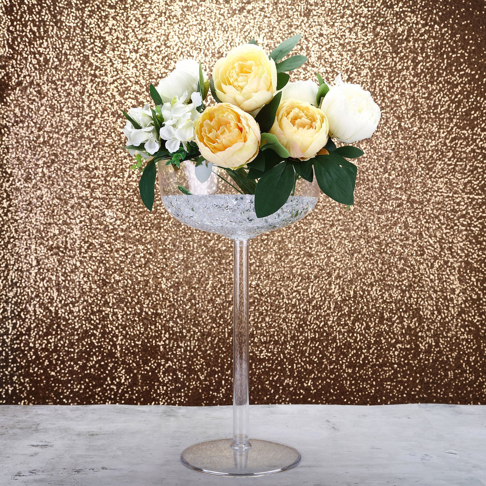 4 Pack | 18 Long Stem Clear Plastic Champagne Glass Flower Vases with Fillable Stems, Wedding Centerpieces | by Tableclothsfactory