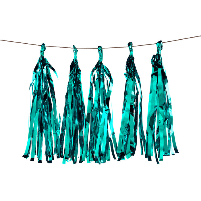 7.5ft Long Turquoise Hanging Foil Tassel Garland, Metallic Tinsel Fringe Banner Party Streamer Backdrop Decorations#whtbkgd