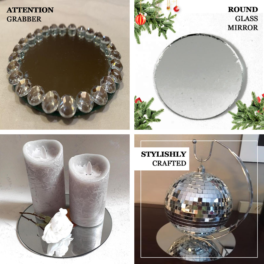 6 Pack | 6inch Round Glass Mirror Table Centerpiece, Hanging Wall Decor