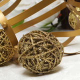 6 Pack | 3inc Gold Glittered Handmade Twine Ball Vase Fillers, DIY Craft Wicker Balls