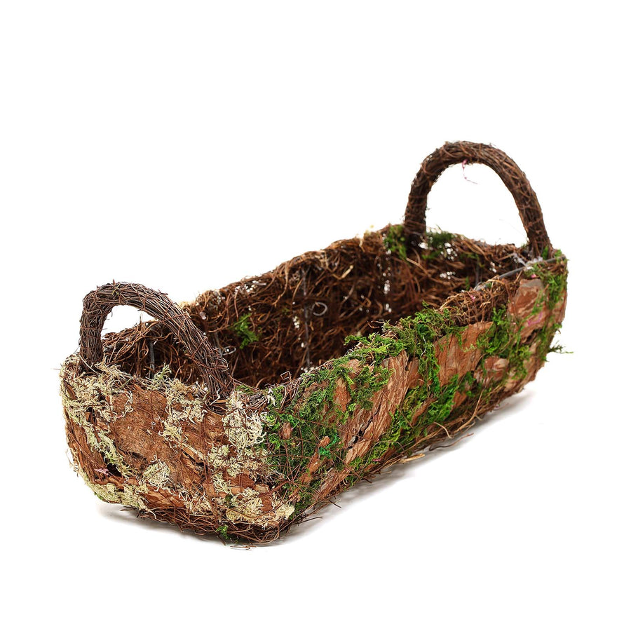 Set of 2 |  Preserved Moss Planter Box Flower Baskets With Handle - 13" & 15" #whtbkgd